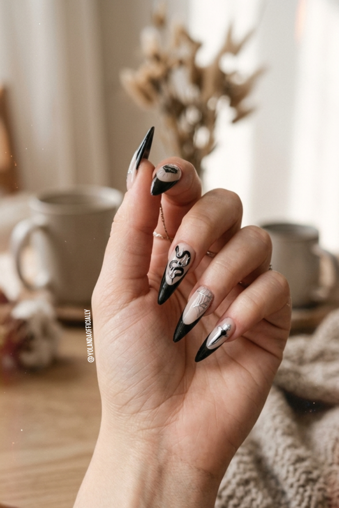 3D Silver Chrome Black Press-On Nails @yolandaofficially