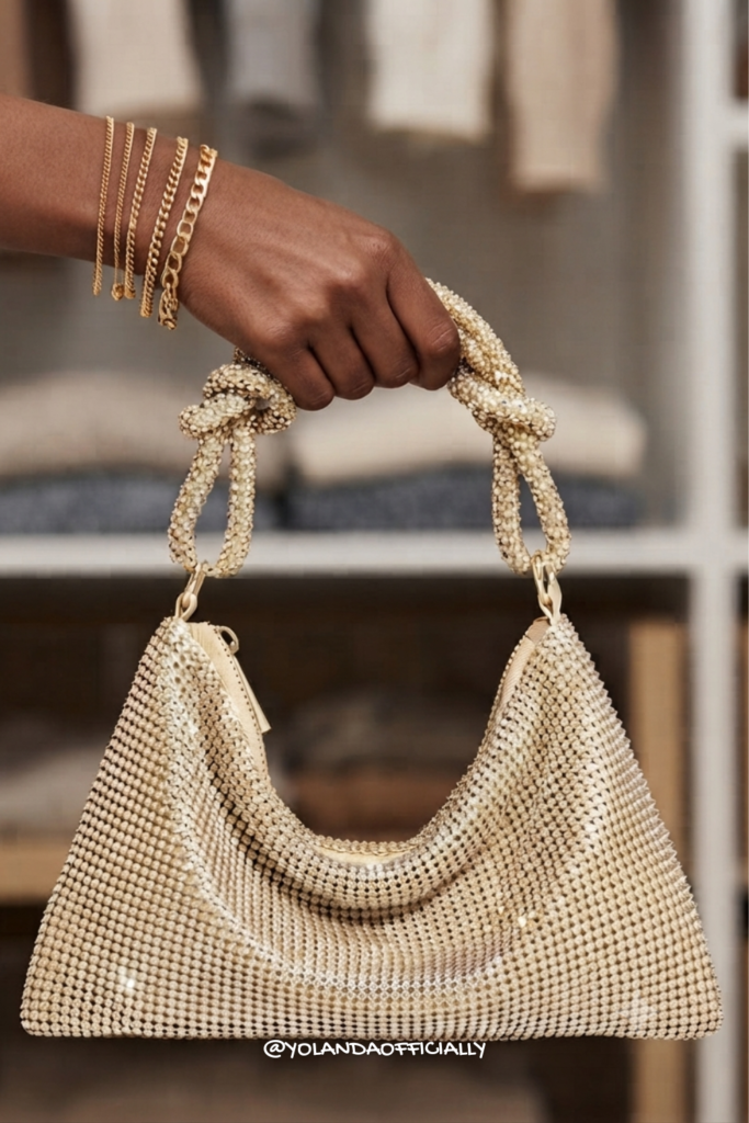 Gold Rhinestone Clutch That Feels Like Money (But Isn’t) gold rhinestone clutch